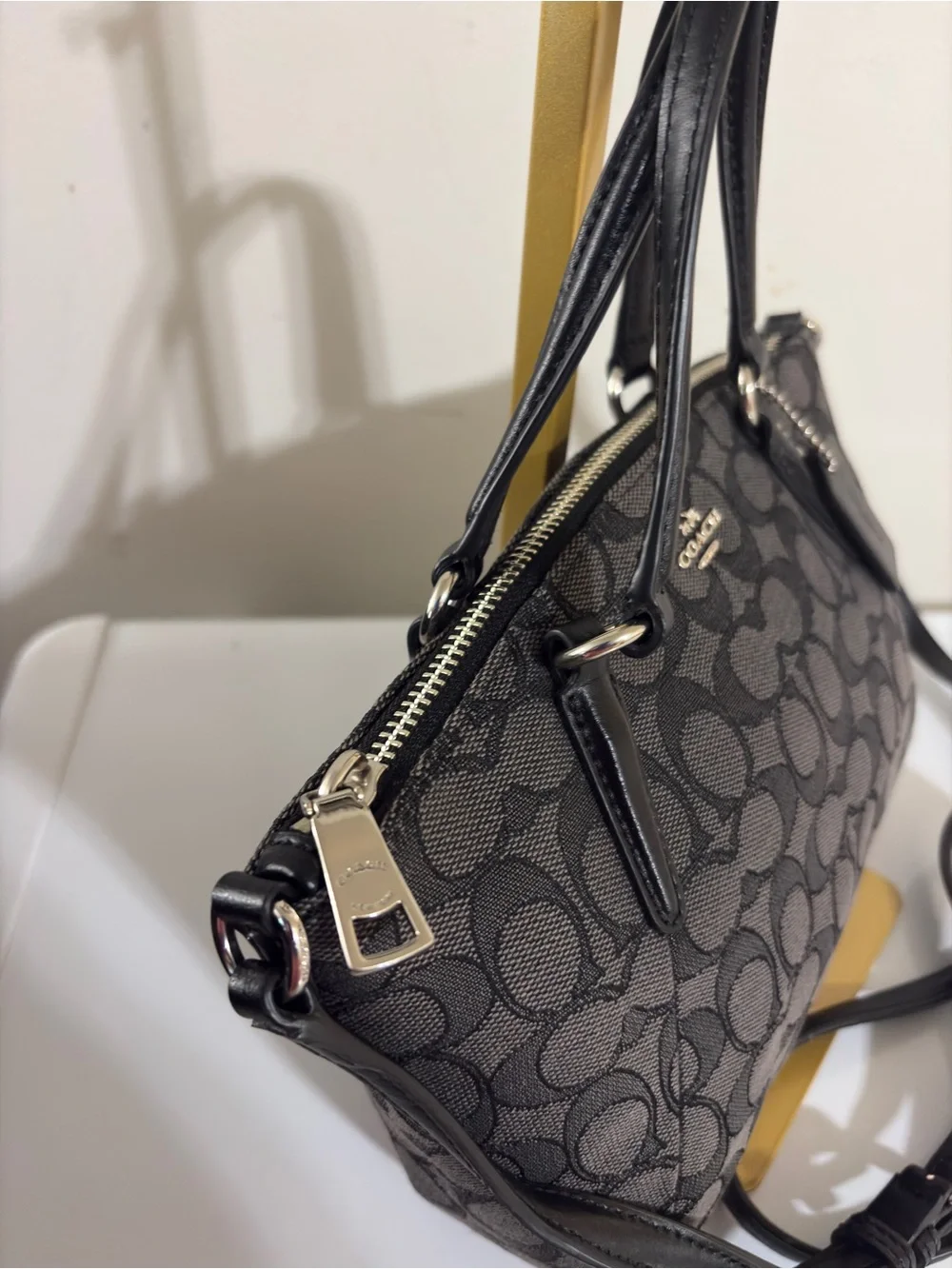 Coach Lesley Gray/Black Signature Satchel